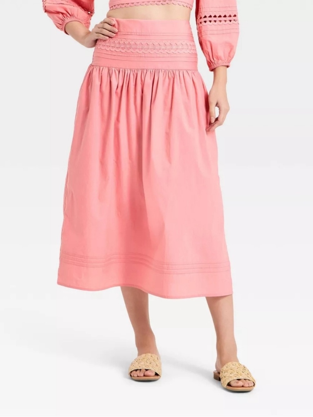 a new day Pink Midi Skirt with Gathered Waistband
